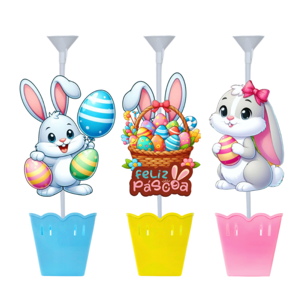 Kit 5 Centro De Mesa Tema Coelinho Da Páscoa Cesta De Ovos